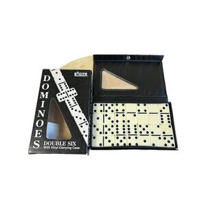 Vintage Excite Double Six Dominoes Complete in Original Vinyl Snap Shut Case 662